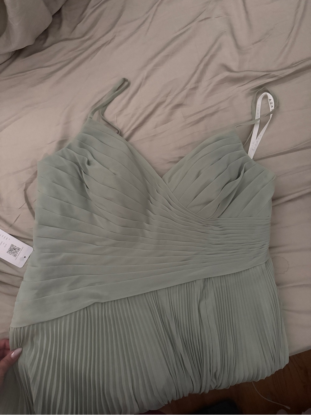 Azazie Sage Green Pleated Strap Dress